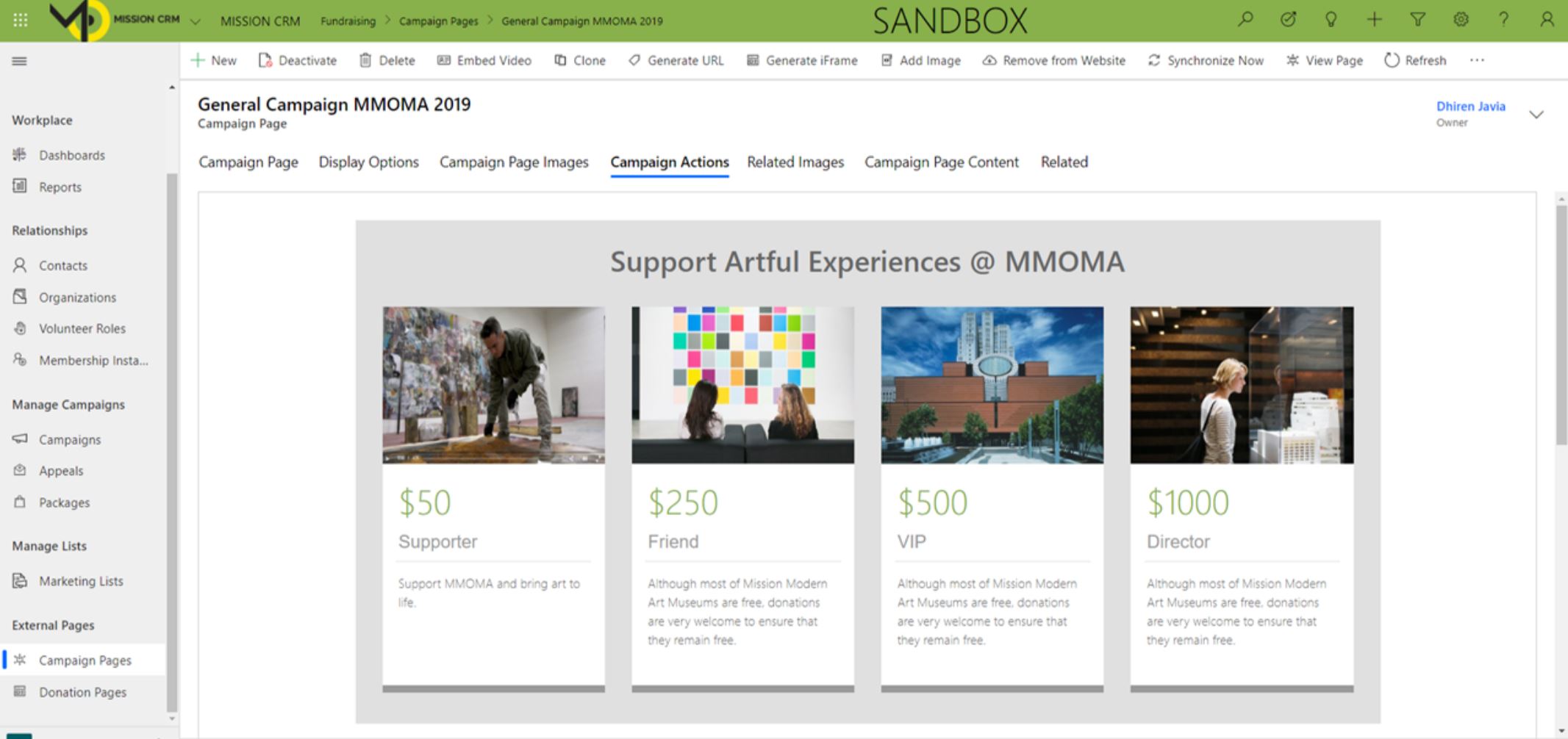 screenshot of Mission CRM